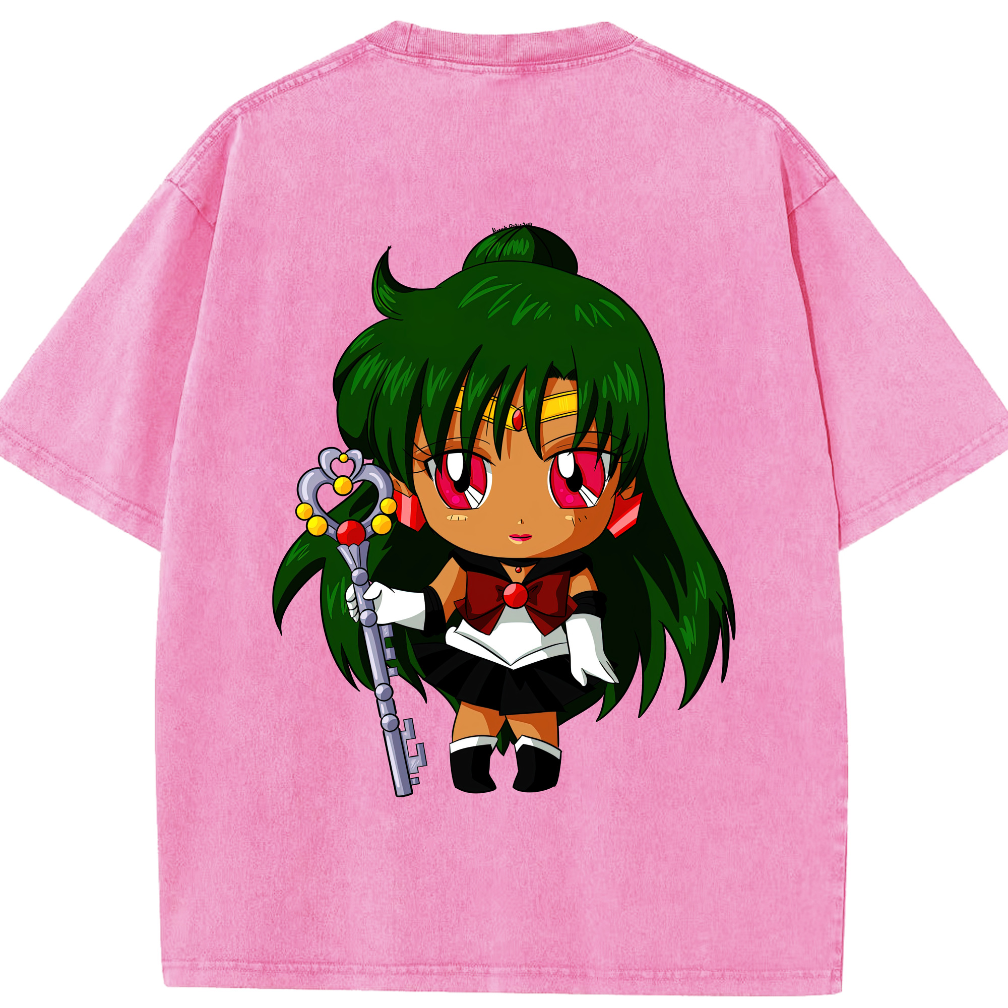 （画像用） 美少女戦士セーラームーン 冥王せつな Sailor Moon Meiou Setsuna 綿100% ヴィンテージ風 半袖Tシャツ（背面プリント）